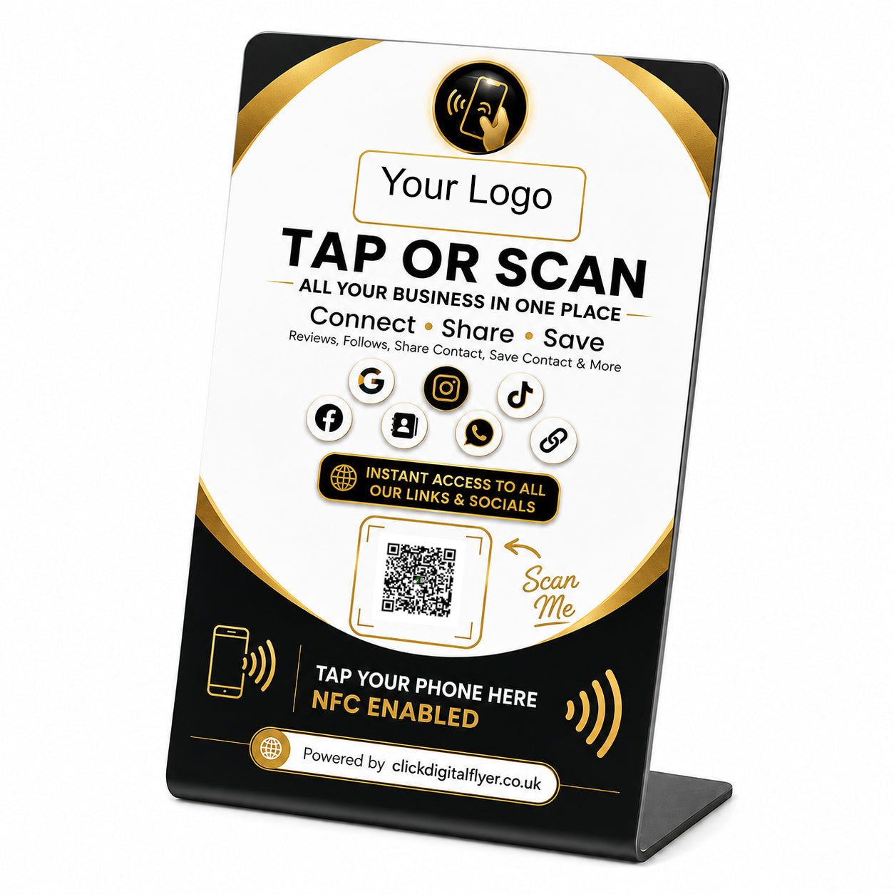 All your Business in one place with your logo Plastic A6 NFC signs