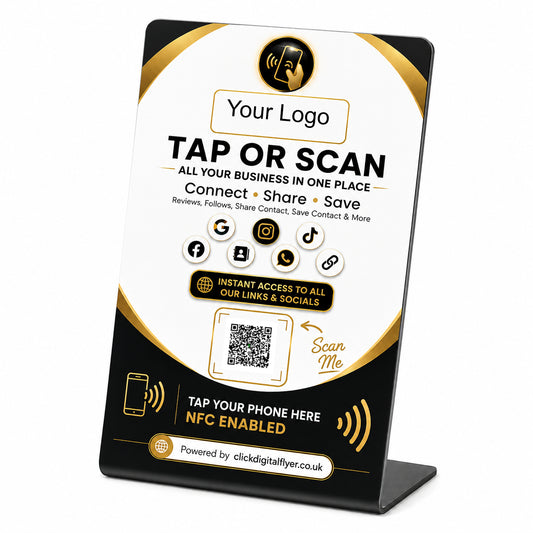 All your Business in one place with your logo Plastic A6 NFC signs