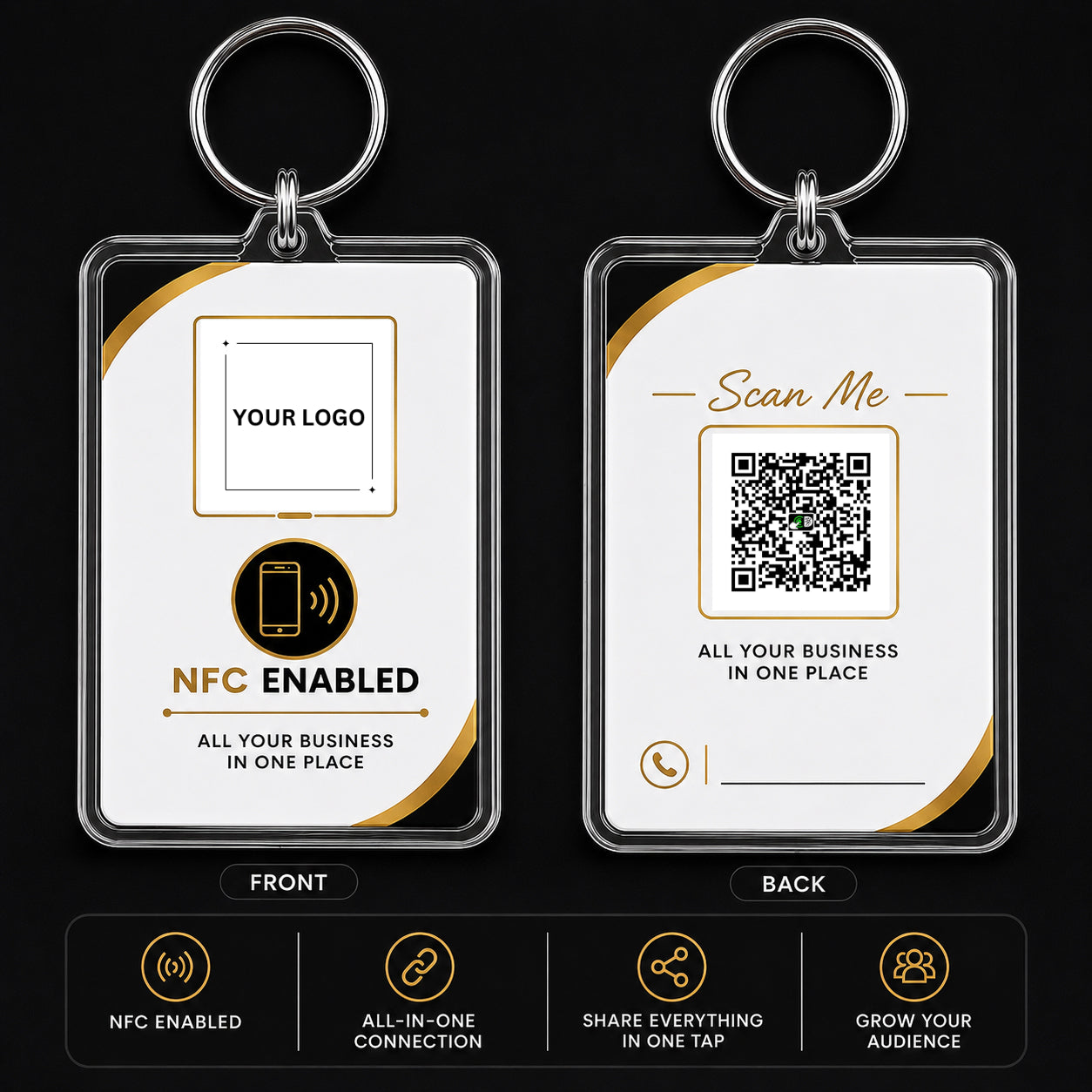 All in one Business  NFC keyring with your logo